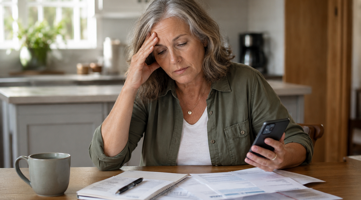 A Florida disability applicant reviewing Social Security paperwork at home.