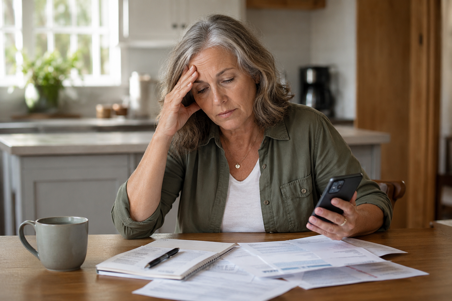 A Florida disability applicant reviewing Social Security paperwork at home.