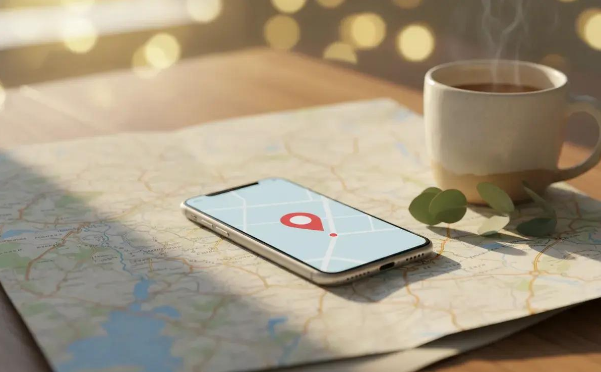 Smartphone displaying GPS location tracking, illustrating privacy concerns involving AirTags, Life360, and location sharing during a Florida divorce.